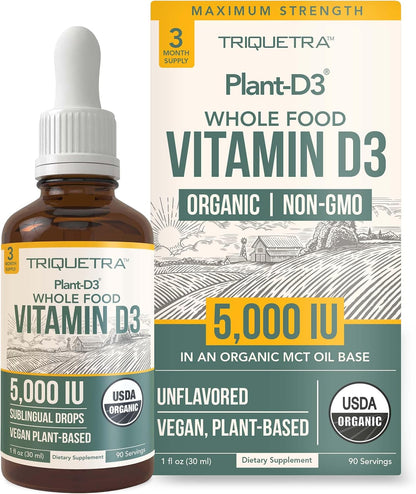 Plant-D3 Organic Vitamin D3 5000 IU - Vegan Sublingual Liquid Drops (30 ml)