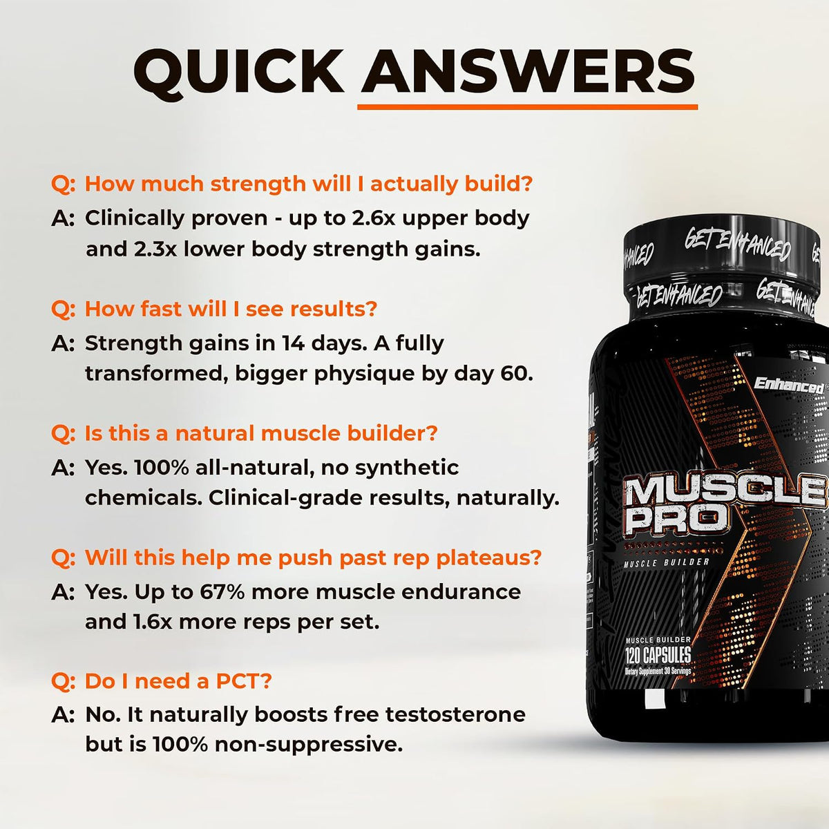 Enhanced Labs Muscle Pro - 5-in-1 Premium Muscle Builder for Men - Epicatechin, Turkesterone, RipFACTOR® & Purple Force® - Advanced Muscle Support: Strength, Lean Mass & Free Testosterone - 120 Capsules - görsel 8