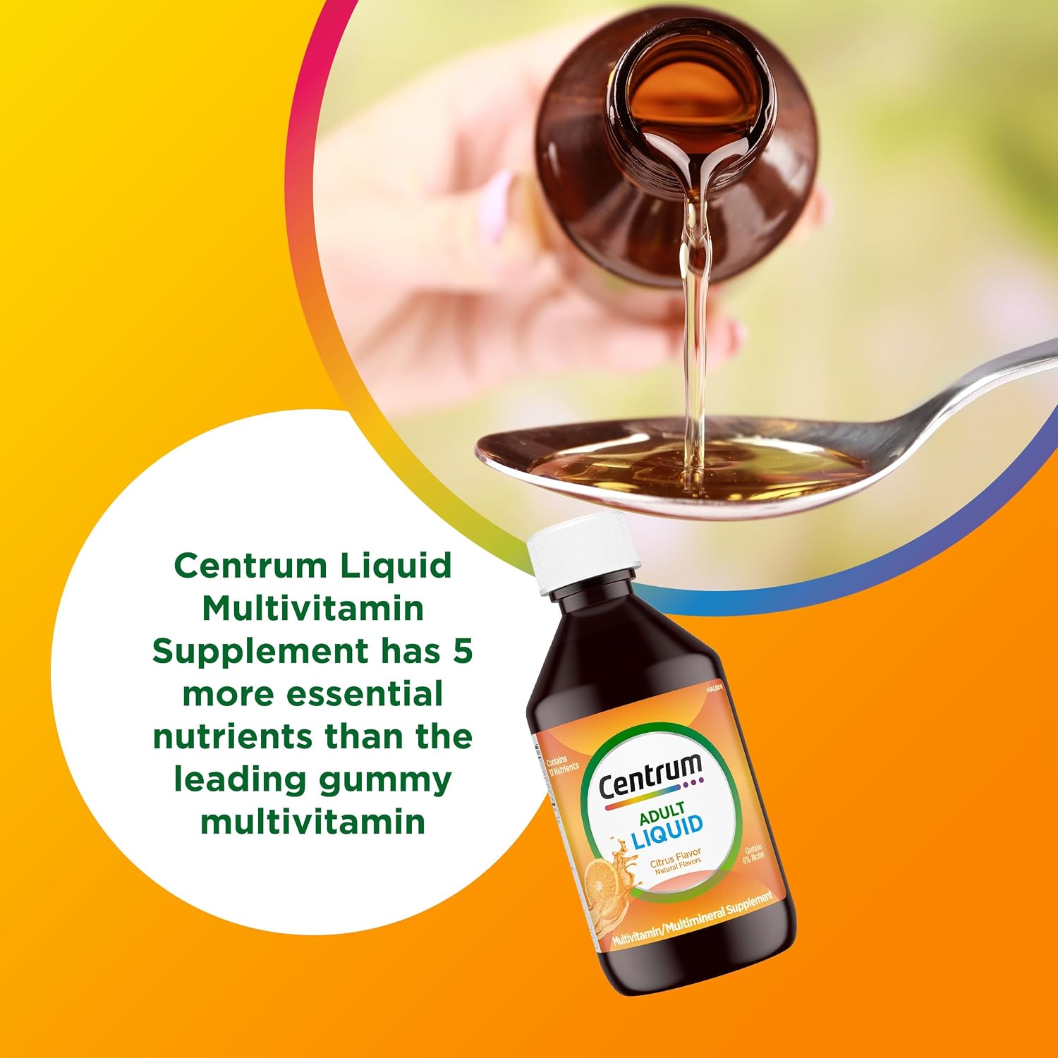 Centrum Liquid Multivitamin for Adults, Multivitamin/Multimineral Supplement with B Vitamins and Antioxidants, Citrus Flavour - 237 ml - görsel 3