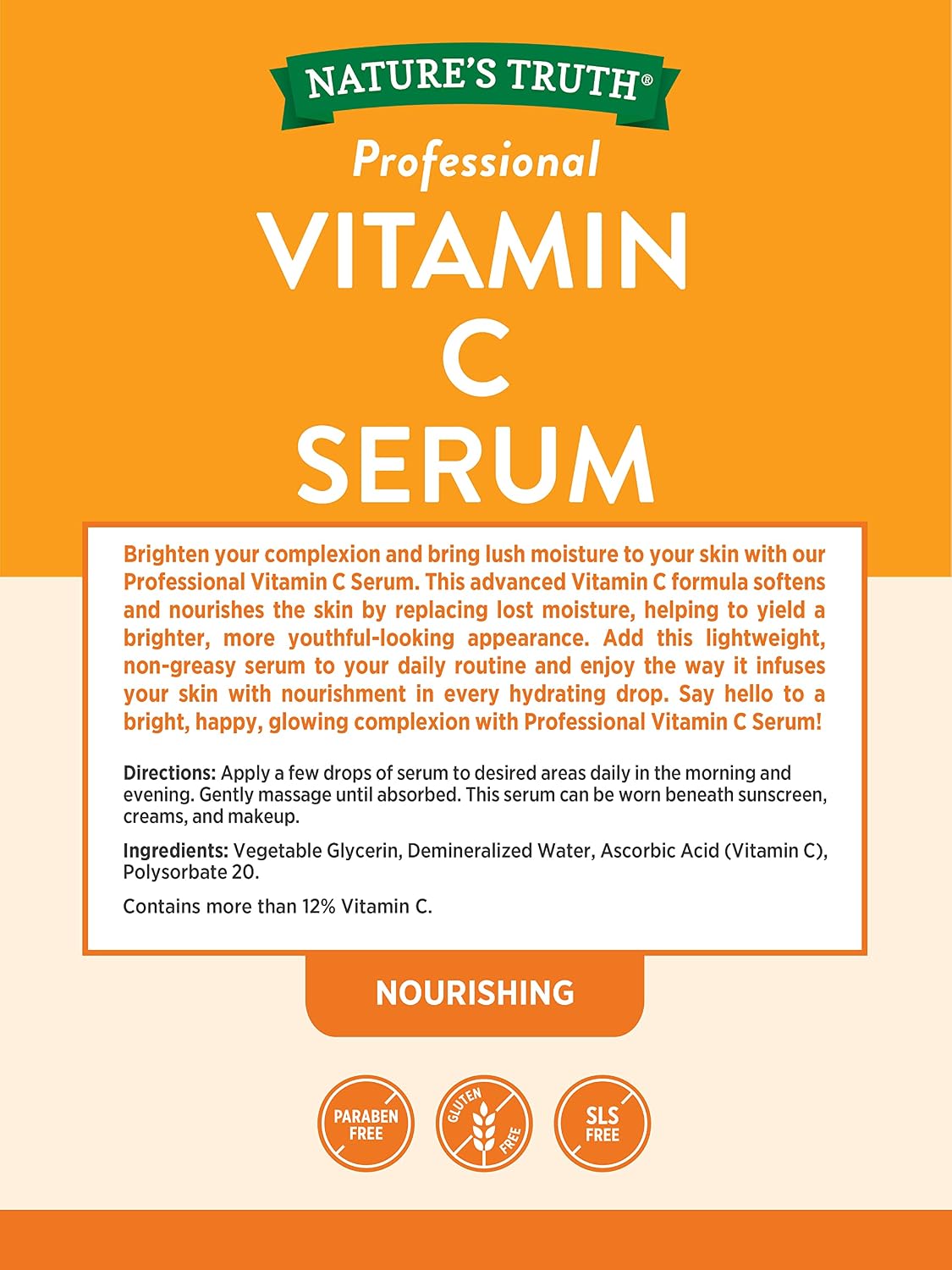 Nature's Truth Vitamin C Serum, 60 ml – Nourishing Facial Oil for Face & Skin, Unscented - görsel 2