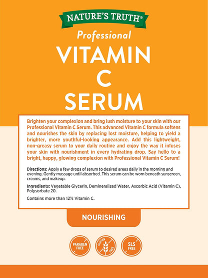 Nature's Truth Vitamin C Serum, 60 ml – Nourishing Facial Oil for Face & Skin, Unscented