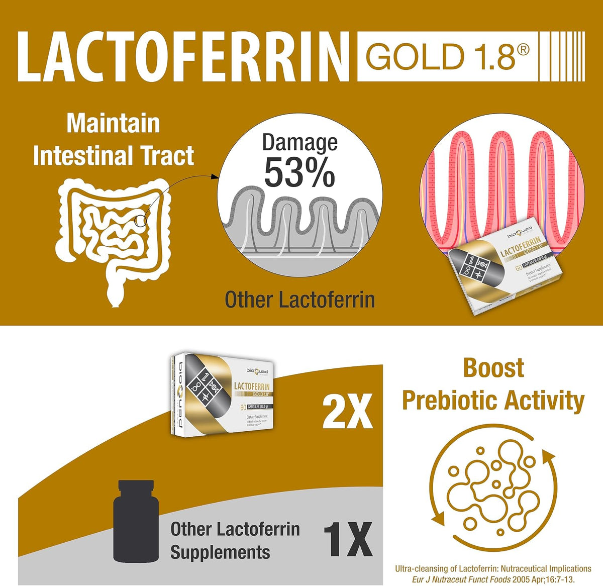 bioQuad Lactoferrin Gold 1.8 - Immune Support, Digestive Health and Iron Absorption (30 Capsules) - görsel 7