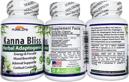 Kanna Bliss - Herbal Adaptogen Supplement (60 Vegetarian Capsules)