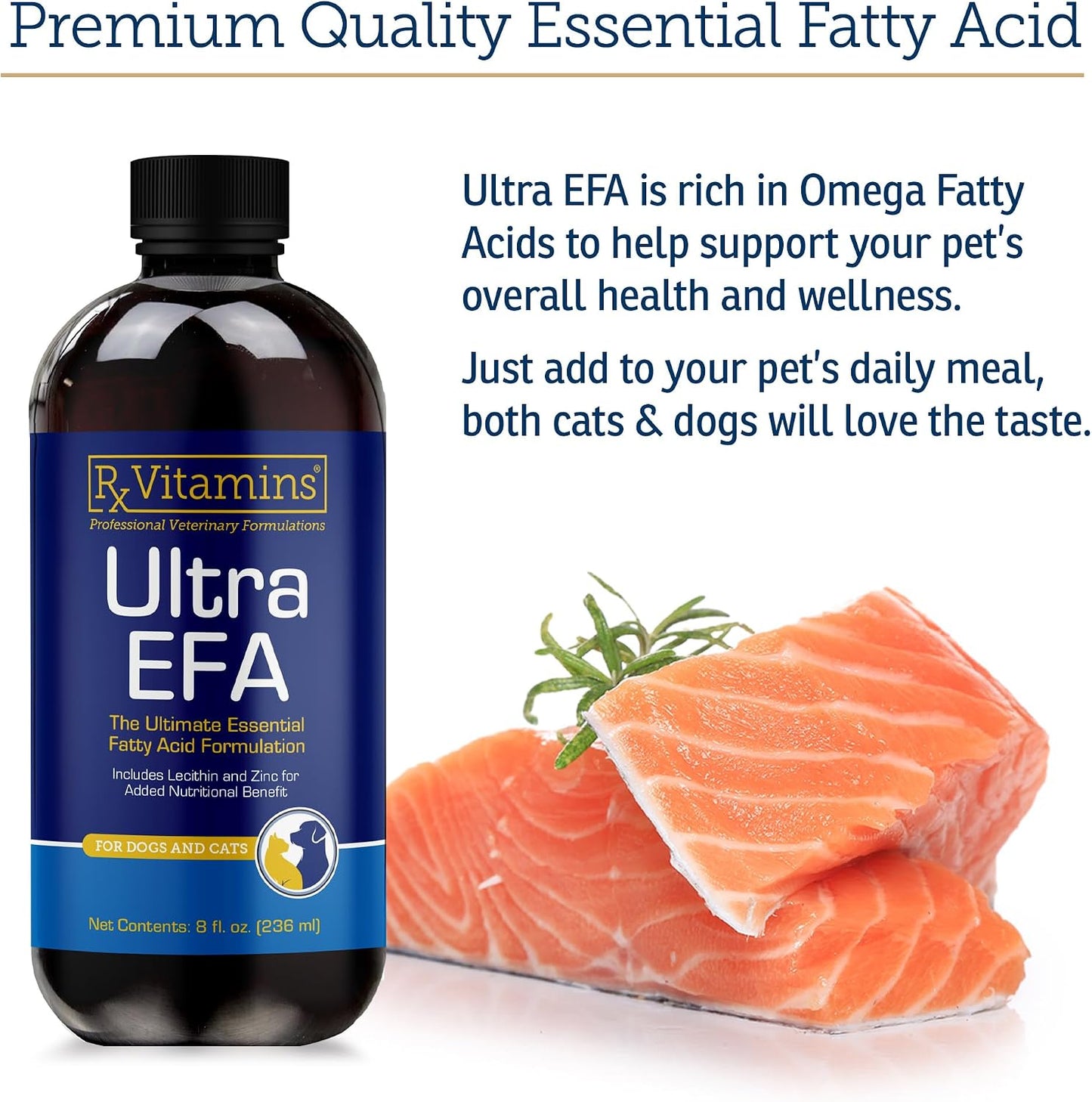 Rx Vitamins Ultra EFA Omega-3 Fish Oil for Dogs & Cats - Promotes Heart, Brain, and Joint Health with Vitamin E, Biotin, and Zinc - Liquid Fish Oil for Itch Relief, Dog Shedding, Coat Health - 8 oz - görsel 5