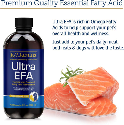 Rx Vitamins Ultra EFA Omega-3 Fish Oil for Dogs & Cats - Promotes Heart, Brain, and Joint Health with Vitamin E, Biotin, and Zinc - Liquid Fish Oil for Itch Relief, Dog Shedding, Coat Health - 8 oz