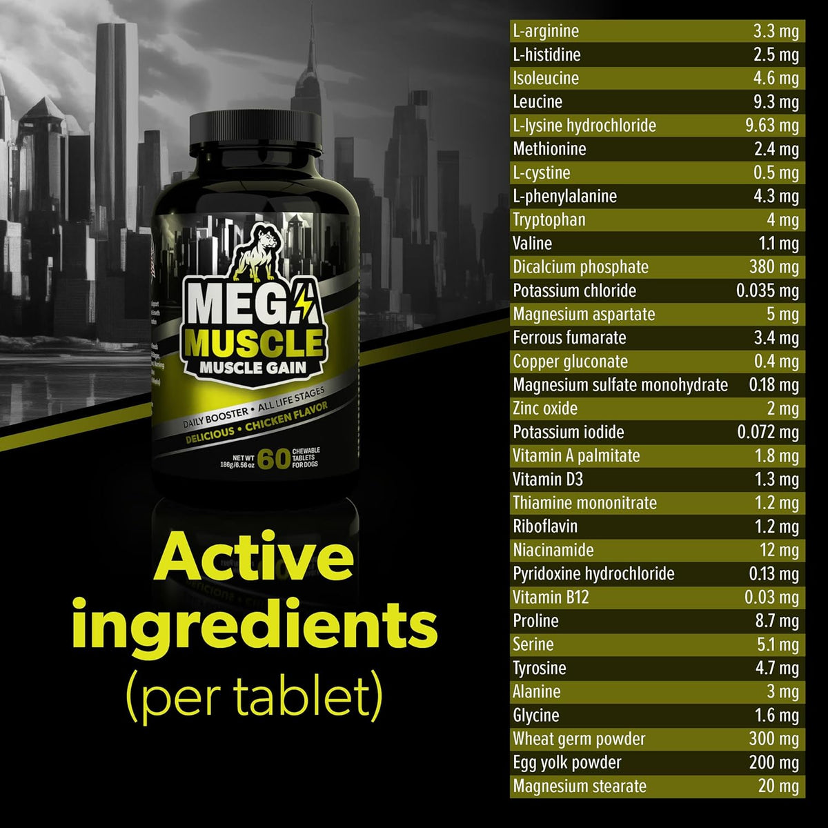 PETBEING Mega Muscle for Dogs - Daily Chewable Multivitamin Tablets, Chicken Flavour, 60 Count - görsel 3
