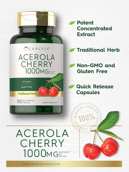 Carlyle Acerola Cherry Capsules | 150 Count | Non-GMO & Gluten-free Extract | Acerola Berry