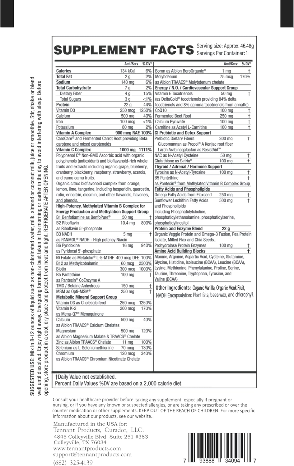 Dr. Tennant's Restore Vanilla Shake: 50+ Methylated Vitamins & Minerals with 23g Plant-Based Protein, 14-Day Supply - görsel 6