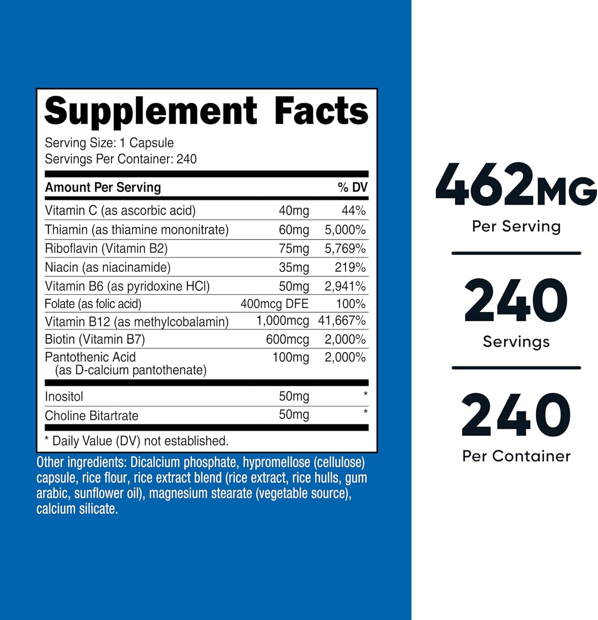 Nutricost High Potency Vitamin B Complex with Vitamin C, 240 Capsules (3 Bottles) - görsel 2