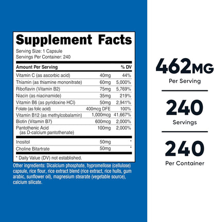 Nutricost High Potency Vitamin B Complex with Vitamin C, 240 Capsules (3 Bottles)