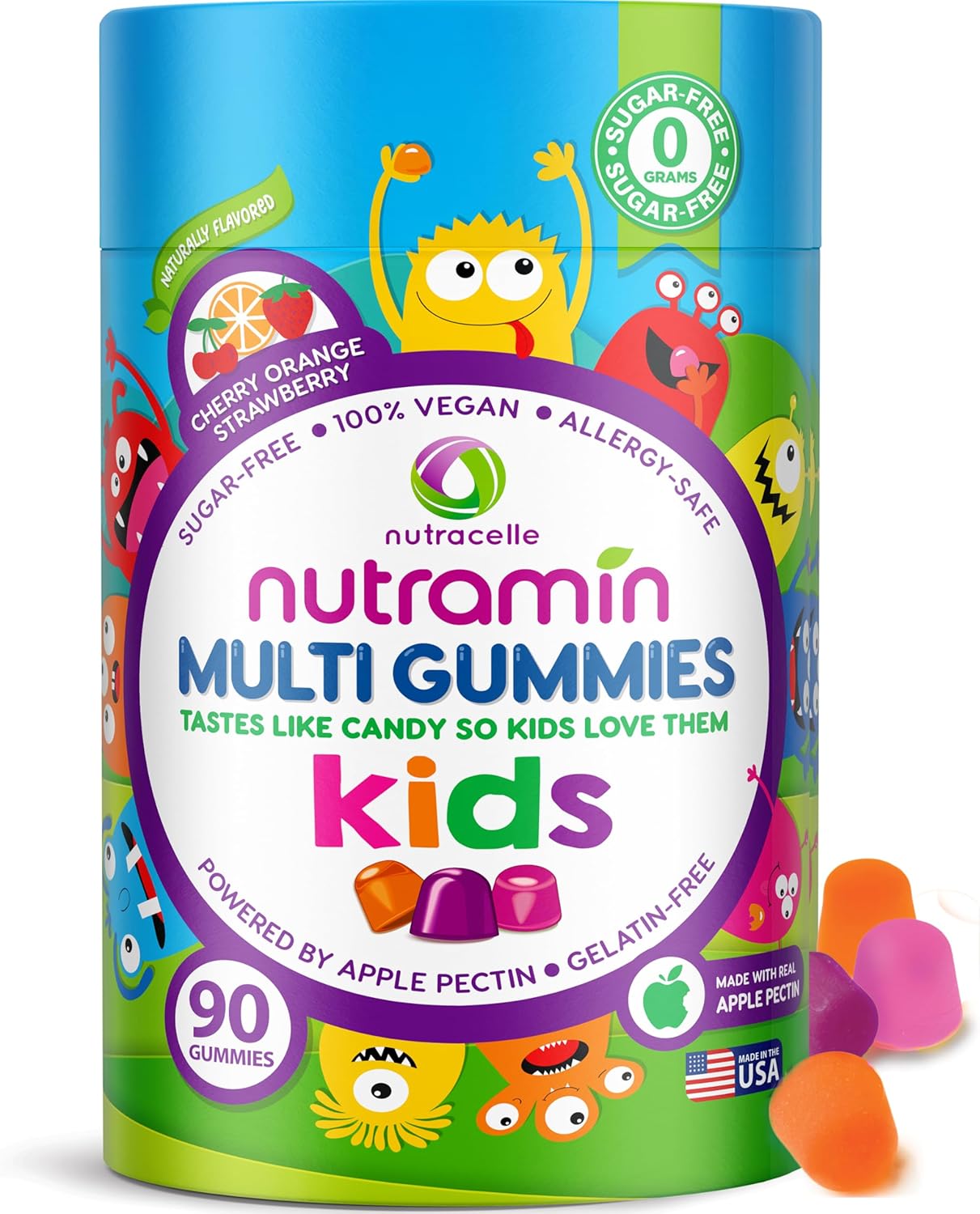 Nutracelle NUTRAMIN Sugar-Free, Allergen-Free Vegan Gummy Multivitamins for Children (90 Gummies) - görsel 1