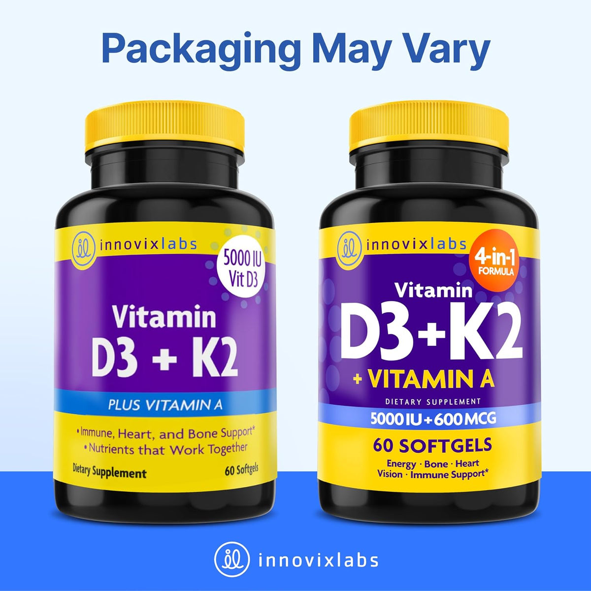 InnovixLabs Vitamin D3 K2-5000 IU Plus 600 mcg K2 MK4 and MK7 - 60 Softgels - görsel 9