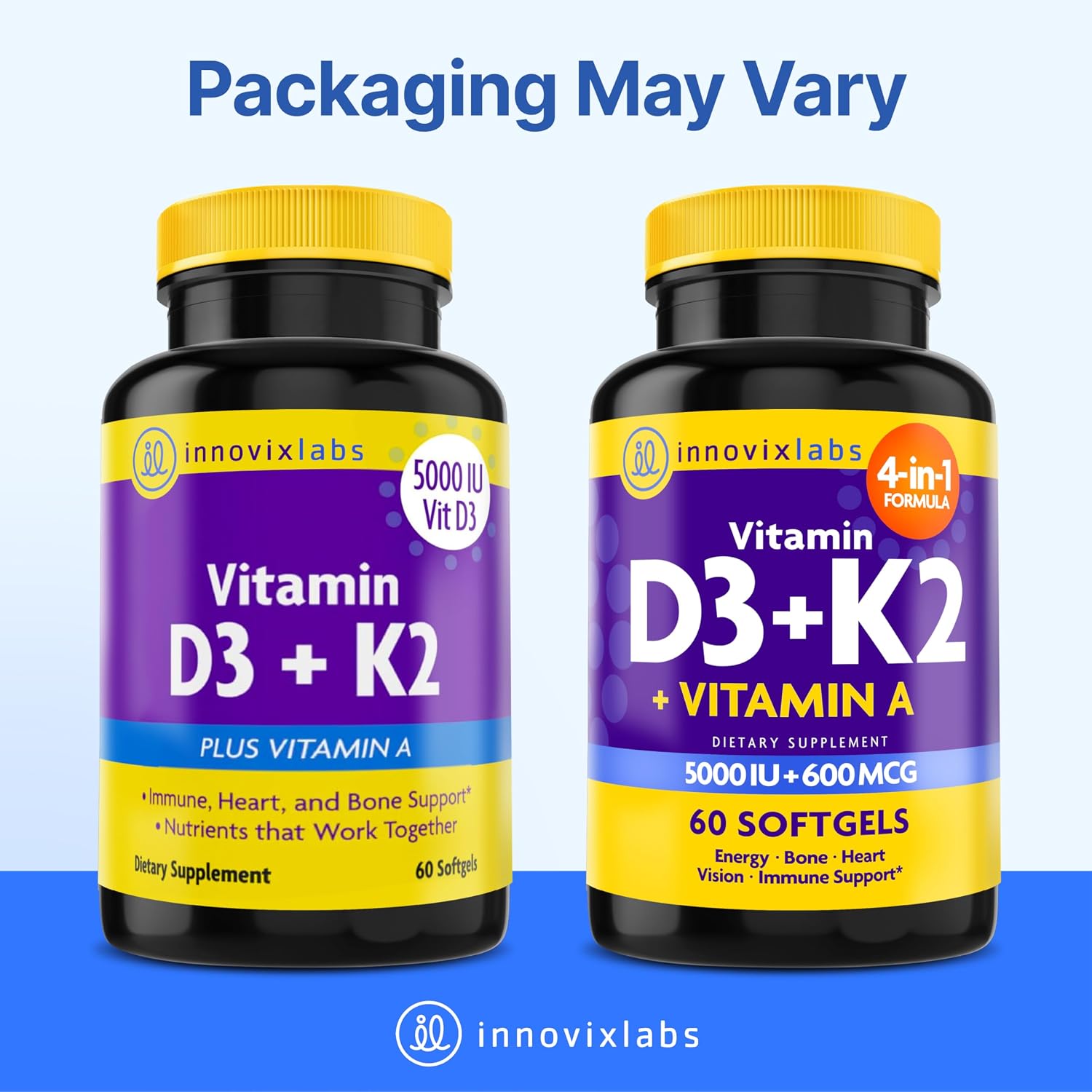 InnovixLabs Vitamin D3 K2-5000 IU Plus 600 mcg K2 MK4 and MK7 - 60 Softgels - görsel 9