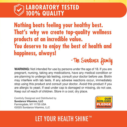 Sundance Hair, Skin & Nails Complex - 90 Softgels - Biotin 5000mcg - Non-GMO & Gluten-free