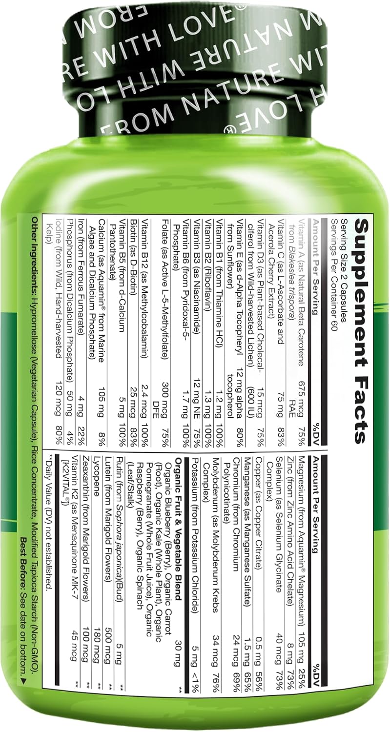 NATURELO Multivitamins for Teenage Girls & Boys, 120 Capsules, Whole Food Multivitamin with Minerals, Non-GMO, Vegetarian - görsel 8