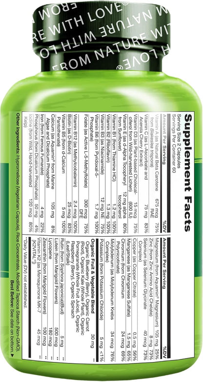 NATURELO Multivitamins for Teenage Girls & Boys, 120 Capsules, Whole Food Multivitamin with Minerals, Non-GMO, Vegetarian