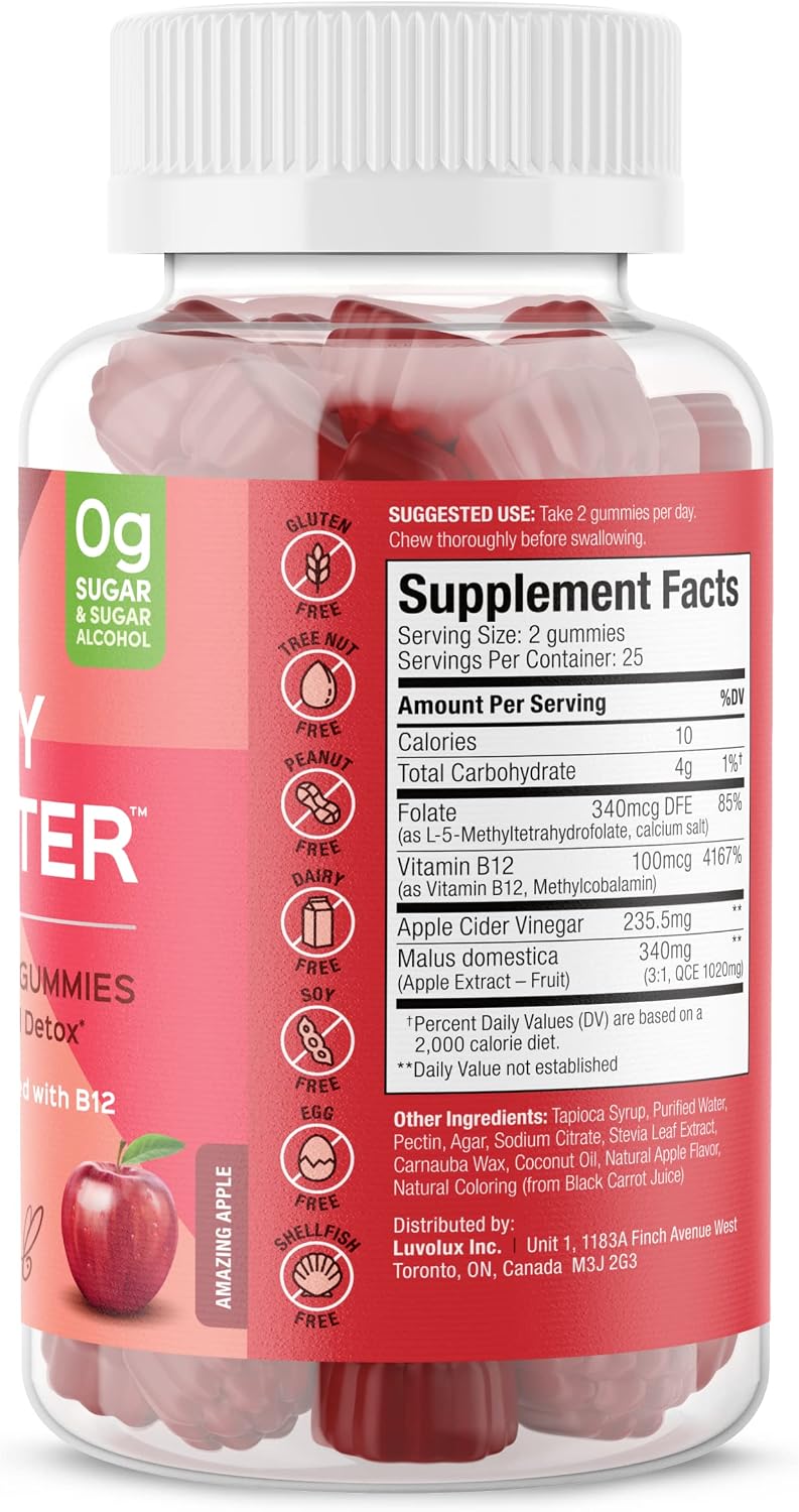 SUKU Appley Ever After Gummies – Apple Cider Vinegar with Methylated B12 & Folate – Sugar-Free, Vegan, Gluten-Free – 50 Gummies - görsel 2