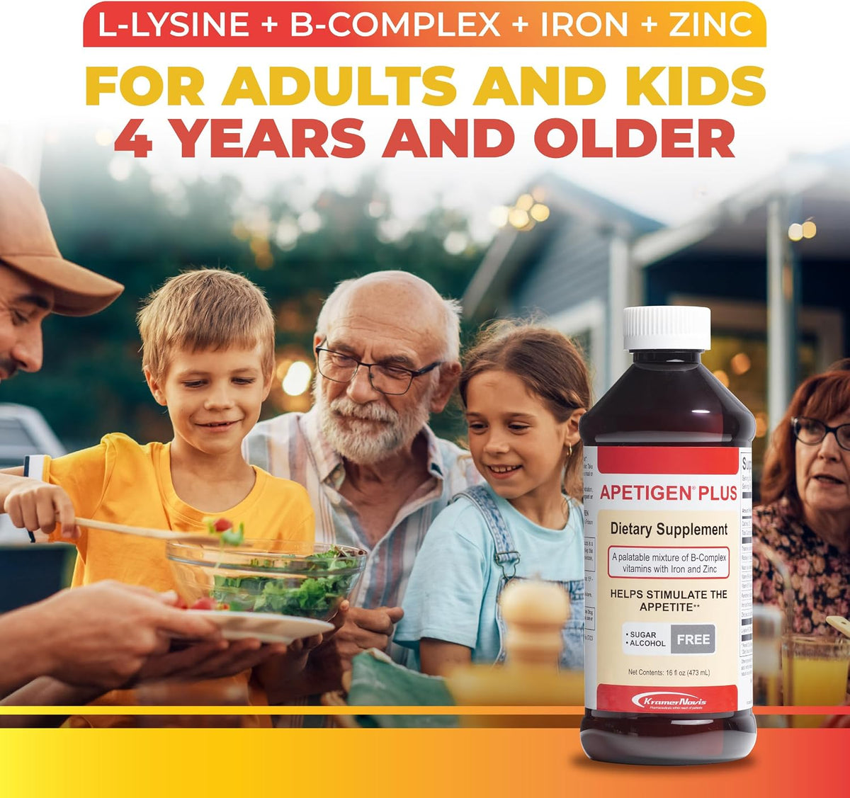 Apetigen-Plus Appetite Booster for Children and Adults – Liquid Appetite Stimulant with B1, B2, B3, B5, B6, B12, Zinc, Iron, and L-Lysine – Sugar-Free, No Fish Oil – 473 ml, Orange Flavour - görsel 4