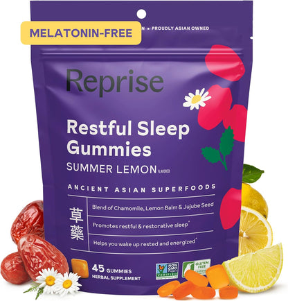 Reprise Jujube Seeds Daily Gummies - 300 mg Full-Spectrum Jujube for Relaxation & Restful Sleep, Vegan & Gelatin Free, Peach Flavoured, 40 Gummies