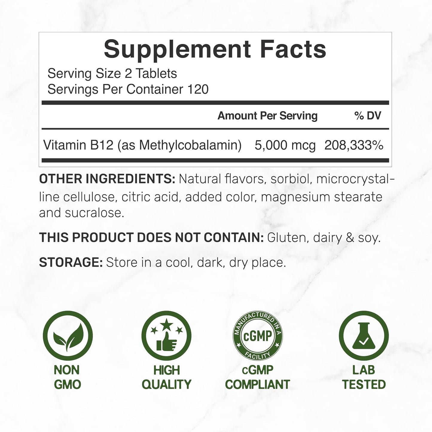 DEAL SUPPLEMENT Methyl B-12 5000 mcg Chewable Tablets - Active Methylcobalamin, Strawberry Flavoured, 240 Count - görsel 2