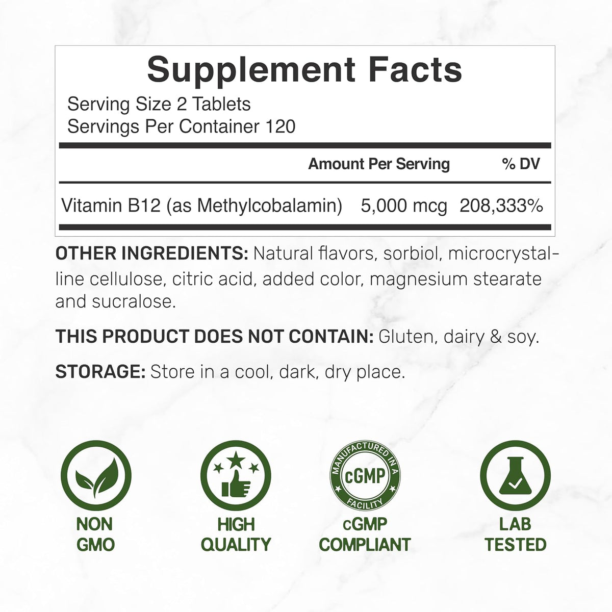 DEAL SUPPLEMENT Methyl B-12 5000 mcg Chewable Tablets - Active Methylcobalamin, Strawberry Flavoured, 240 Count - görsel 2