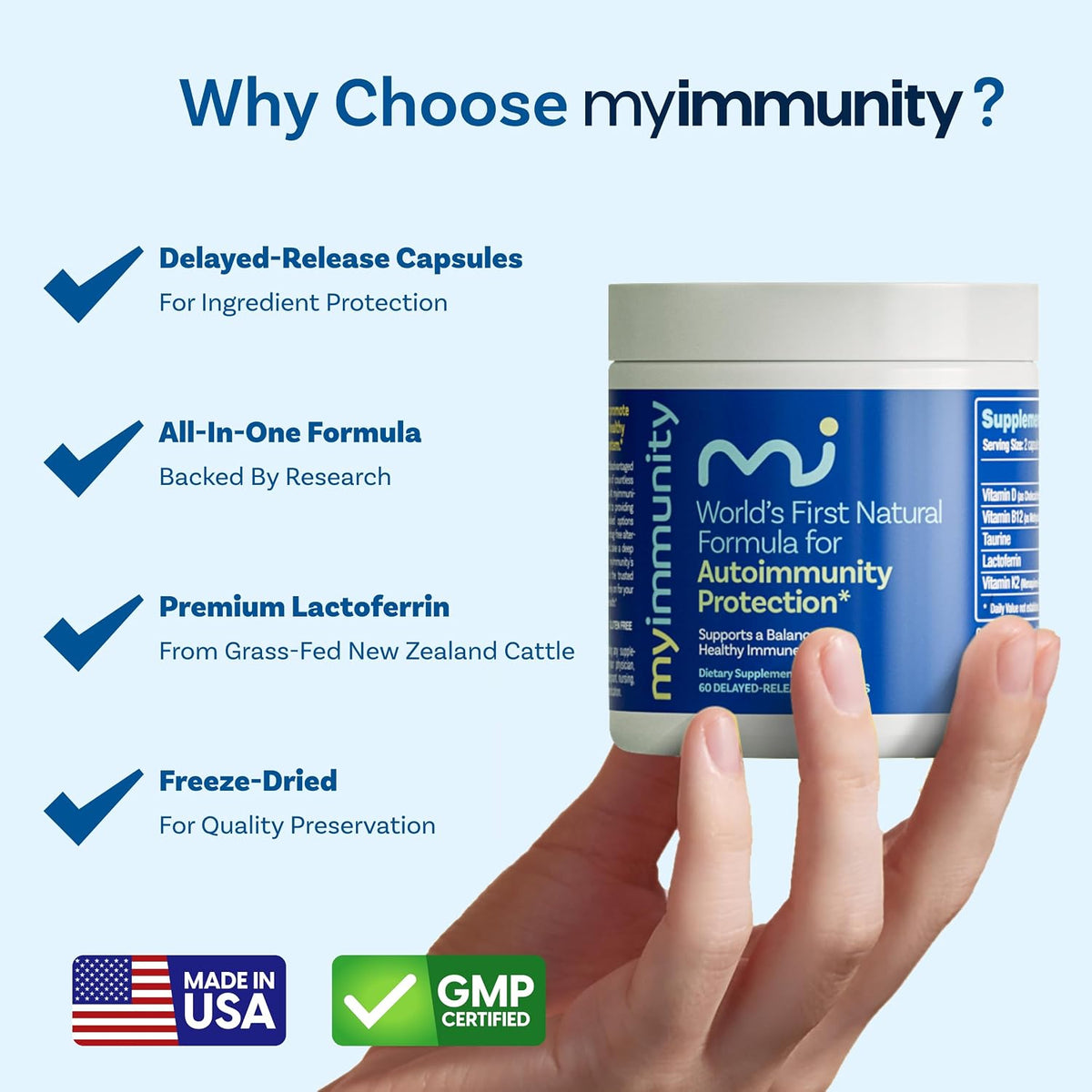 Lactoferrin Supplement 300mg – MyImmunity Grass-Fed with Vitamins D3, K2, B12 & Taurine – Delayed Release Capsules for Iron Absorption & Immune Support – Non-GMO, Gluten-free – 60 Capsules - görsel 3