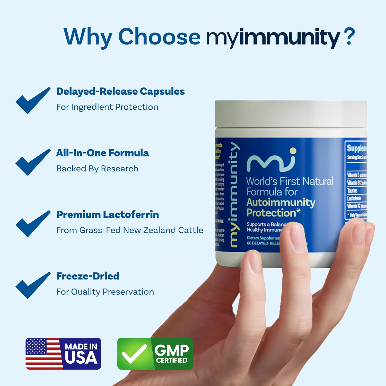 Lactoferrin Supplement 300mg – MyImmunity Grass-Fed with Vitamins D3, K2, B12 & Taurine – Delayed Release Capsules for Iron Absorption & Immune Support – Non-GMO, Gluten-free – 60 Capsules - görsel 3