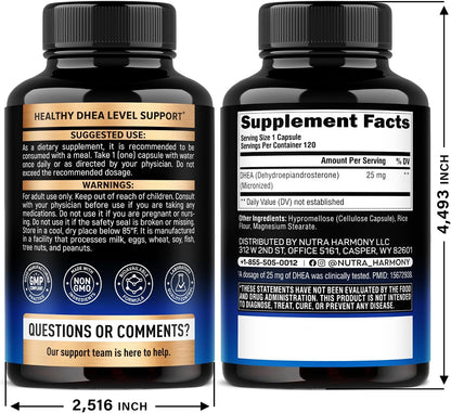 DHEA 25mg – Micronised DHEA Supplement for Hormone Balance & Energy Support – 120 Capsules