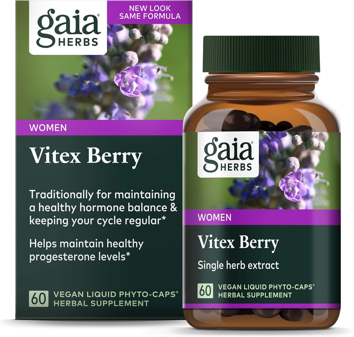 Gaia Herbs Vitex Berry (Chasteberry) - Hormone Balance Support for Women - Vegan Liquid Capsules - 60 Count - görsel 1
