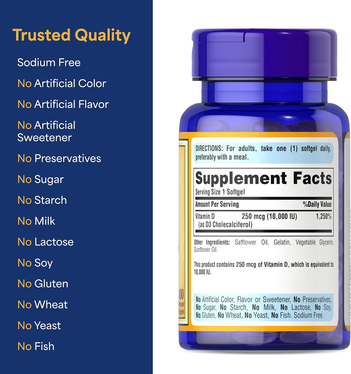 Puritan's Pride Premium Sunvite™ Mega-Potency Vitamin D3 10,000 IU, 200 Rapid-Release Softgels (2 x 100) - görsel 6