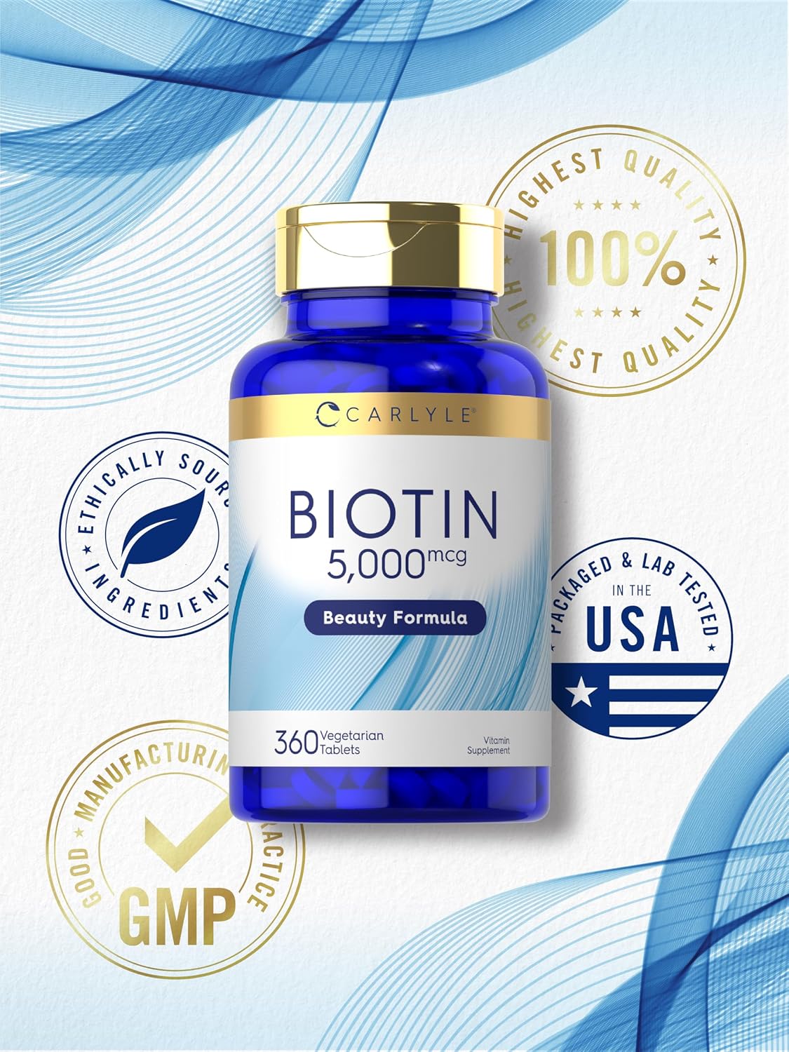 Carlyle Biotin 5000mcg - 360 Vegetarian Tablets - Hair, Skin & Nails Formula - görsel 5