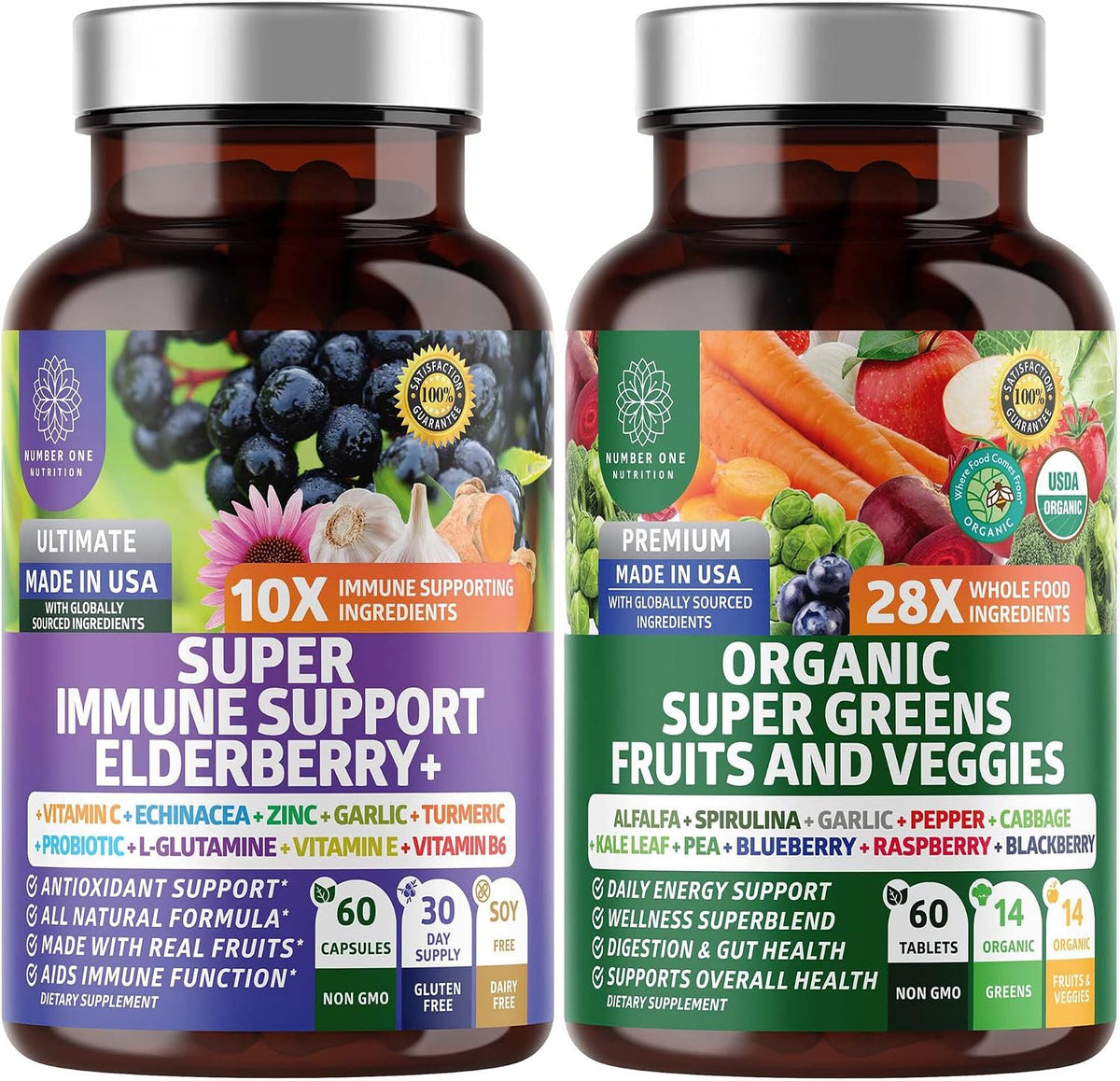 N1N Premium Organic Super Fruits & Veggies + Immune Support - 120 Capsules - görsel 1