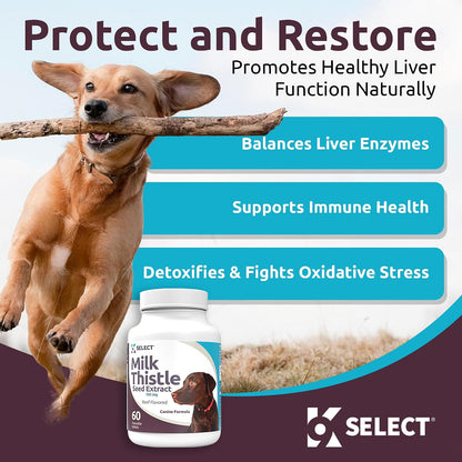 K9 Select Milk Thistle Dog Liver Supplement – 100mg, 60 Beef-Flavoured Tablets