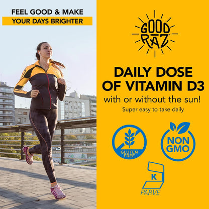 Good Raz Vitamin D3 Liquid Drops for Adults – Water-Soluble Vitamin D, Non-GMO, Kosher – 4-Month Supply