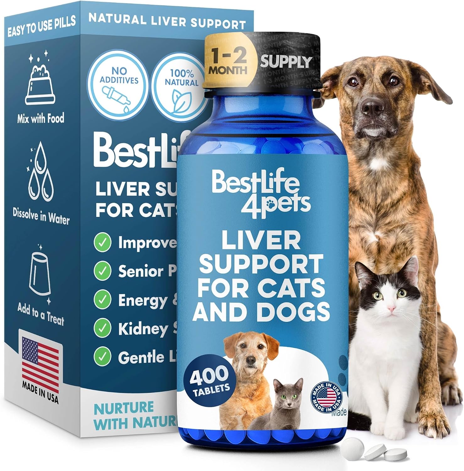 BestLife4Pets Dog Liver Supplement – Milk Thistle for Dogs – 400 Mini Tablets - görsel 1