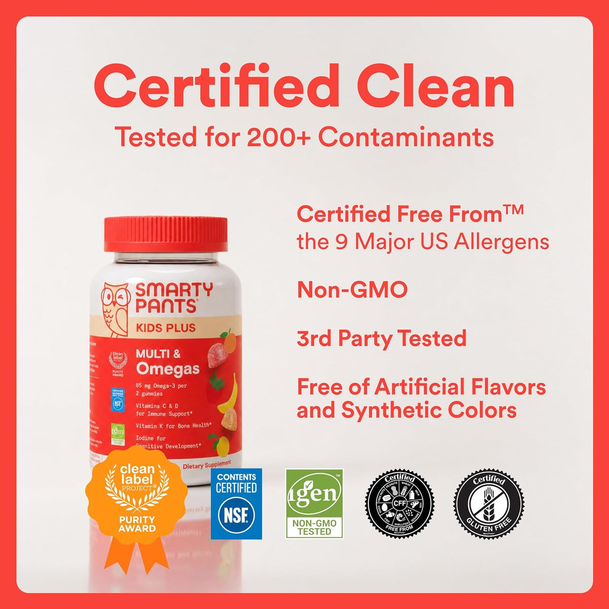 SmartyPants Kids Multivitamin Gummies with Omega-3 DHA/EPA, Vitamins D3, C, B12, B6, A, K, and Zinc, Gluten-free, Clean Labelled, Three Fruit Flavours, 60 Gummies (30 Day Supply) - görsel 9