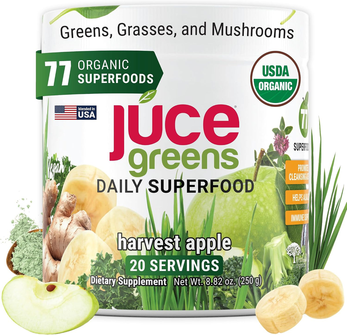 Terra Kai Organics Juce Greens Organic Superfood Powder - Harvest Apple, 20 Servings - görsel 1