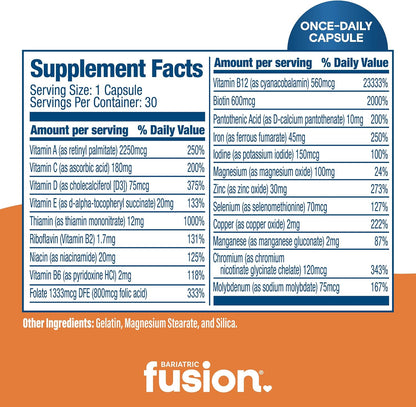 Bariatric Fusion Multivitamin with Iron – Once Daily Capsule (30 Capsules, 1 Month Supply)