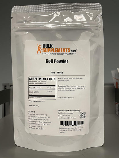 BulkSupplements.com Goji Berry Powder – Wolfberry Powder, Vegan & Gluten-free, 100g (3.5 oz)