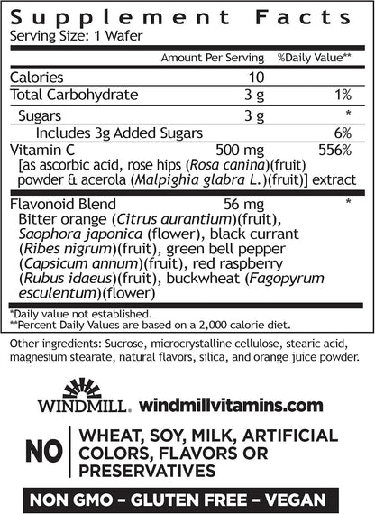 Windmill Vitamin C 500 mg with Rose Hips and Bioflavonoids, Chewable Tablets, 50 Tablets