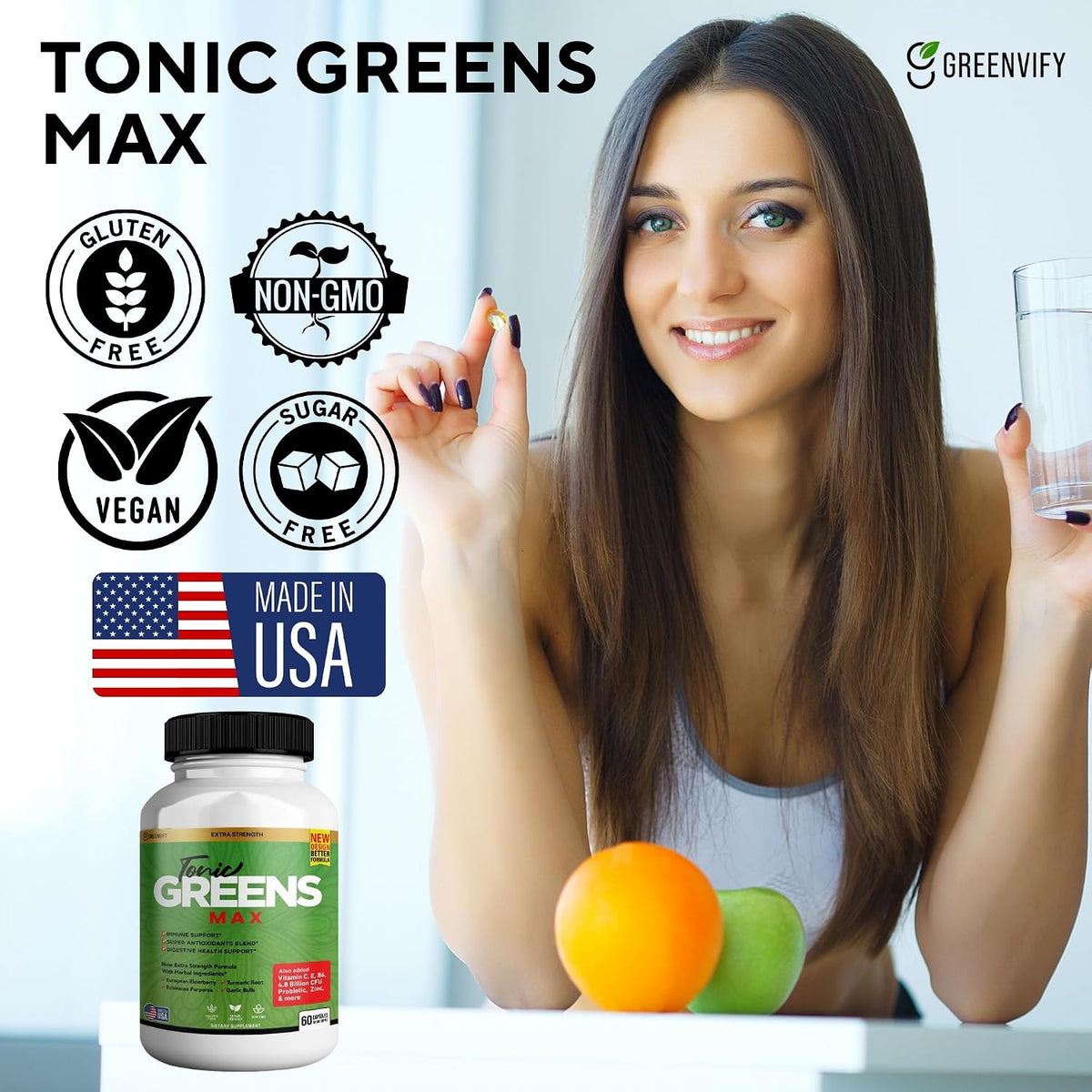 Tonic Greens Max, Extra Strength Immune Support Supplement, 60 Capsules, with Elderberry, Turmeric, Probiotics - görsel 6