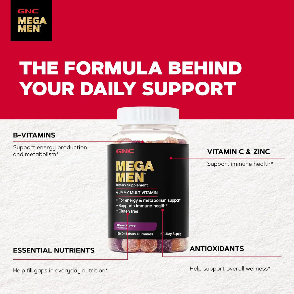 GNC Mega Men Multivitamin Gummy – Mixed Berry (120 Count) - görsel 5