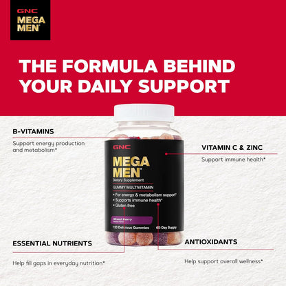 GNC Mega Men Multivitamin Gummy – Mixed Berry (120 Count)