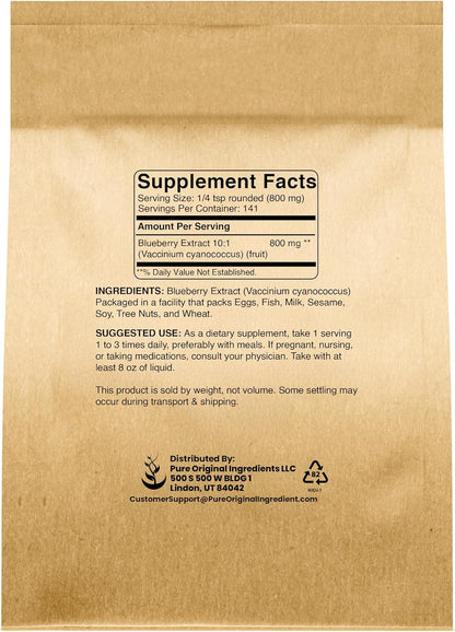 PURE ORIGINAL INGREDIENTS Blueberry Extract Powder (113 g) Non-GMO, Gluten-Free, Herbal Supplement