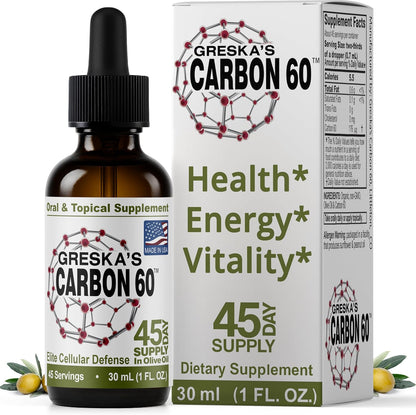 Greska's Carbon 60 in Organic Sunflower Oil - 15 Day Supply - Solvent-Free C60 Antioxidant Formula for Cellular Support, Vitality, Focus and Overall Wellness (10ml)