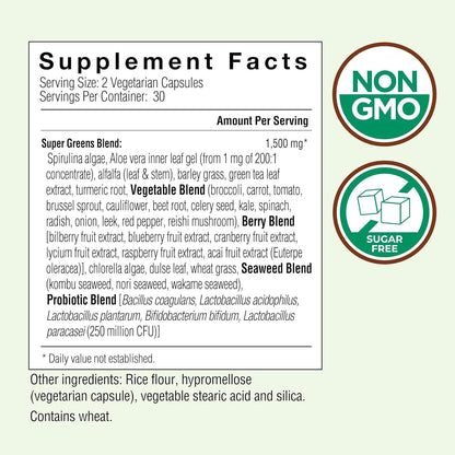 Country Farms Super Greens Vegicaps, 29 Whole Greens Whole Food Supplement with Probiotics, 60 Vegicaps