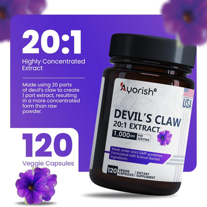 Devil's Claw Capsules 1000mg | 20:1 Root Extract | 120 Capsules | Vegan Non-GMO