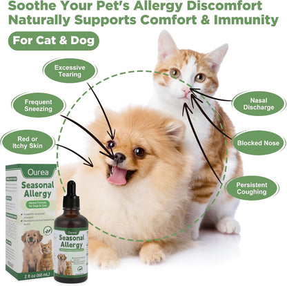 Ourea Cat & Dog Seasonal Allergy Relief - Natural Herbal Liquid Supplement for Itching, Scratching & Licking