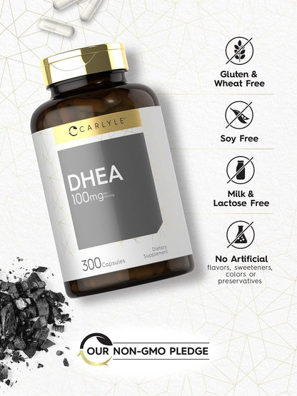 Carlyle DHEA 100mg Food Supplement - 300 Capsules for Women and Men