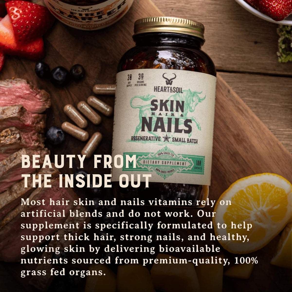 Heart & Soil – 100% Grass Fed & Finished Hair Skin and Nails Supplement – 180 Capsules - görsel 6